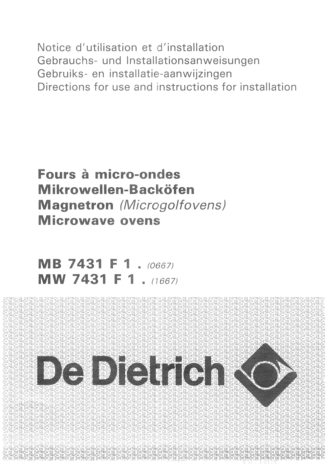 De dietrich MW7431F1, MB7431F1 User Manual