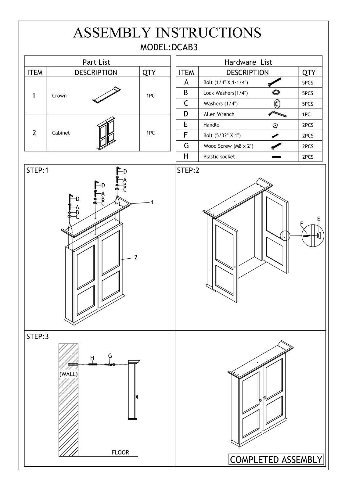 RAM Game Room DCAB3 Assembly Instructions