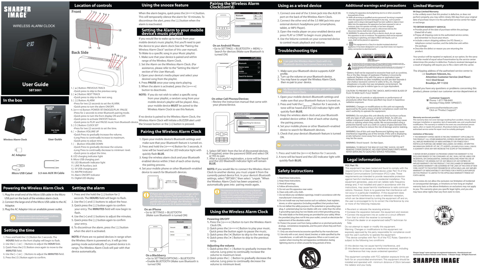 Sharper image SBT3001 User Manual