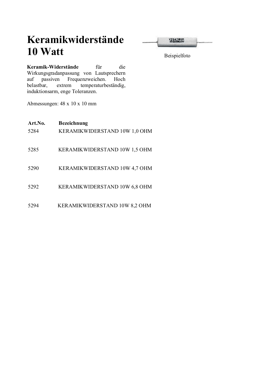 VISATON VIS 10W 4,7 Datasheet - ManualMachine.com