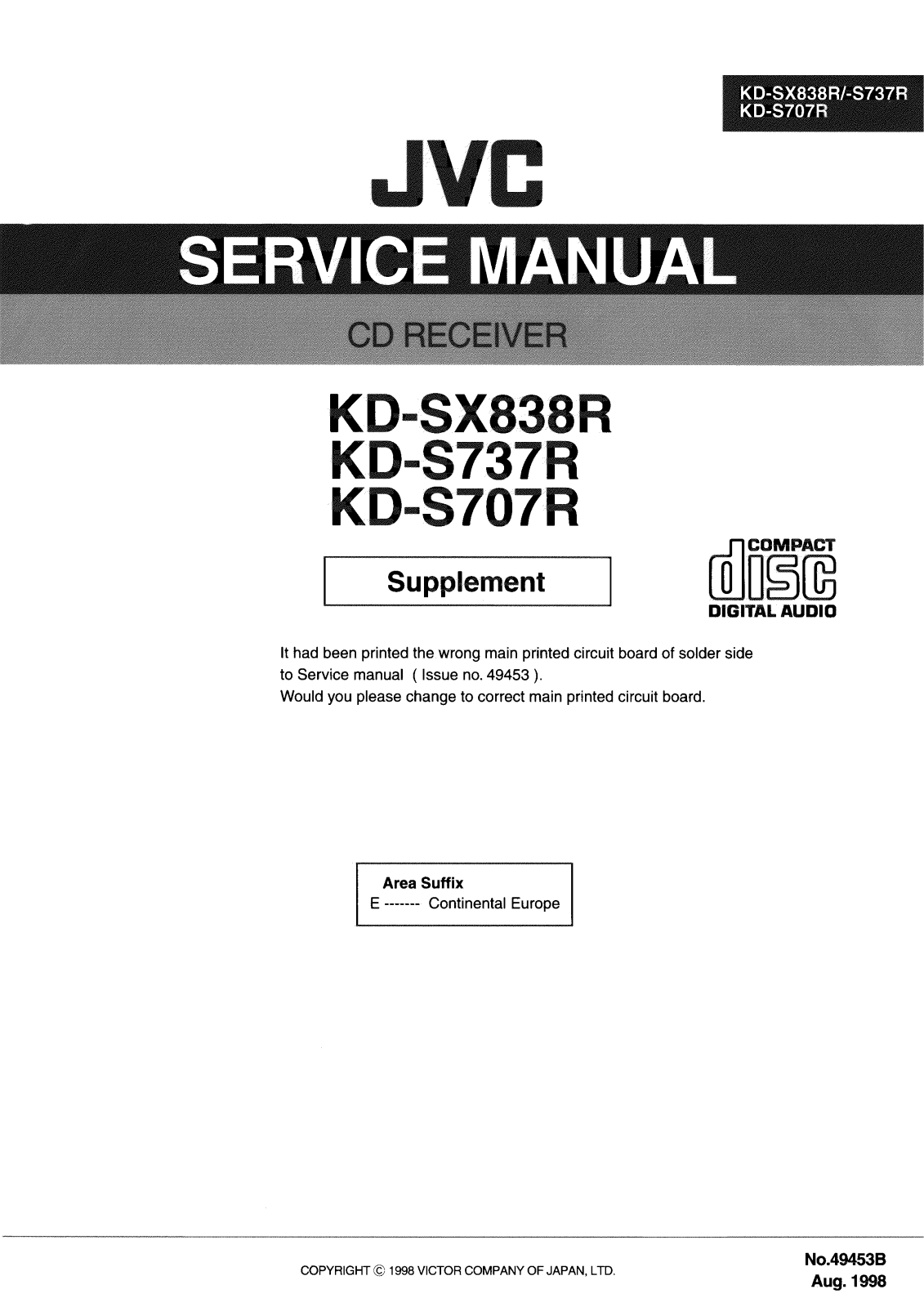 JVC KD-SX838R, KD-S737R, KD-S707R Service Manual