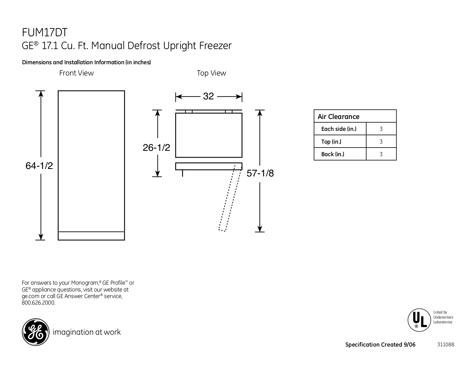 GE FUM17DT Specification - ManualMachine.com