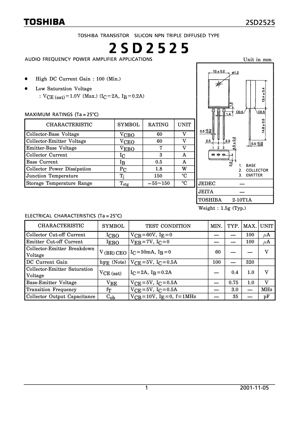 Toshiba 2SD2525 Datasheet