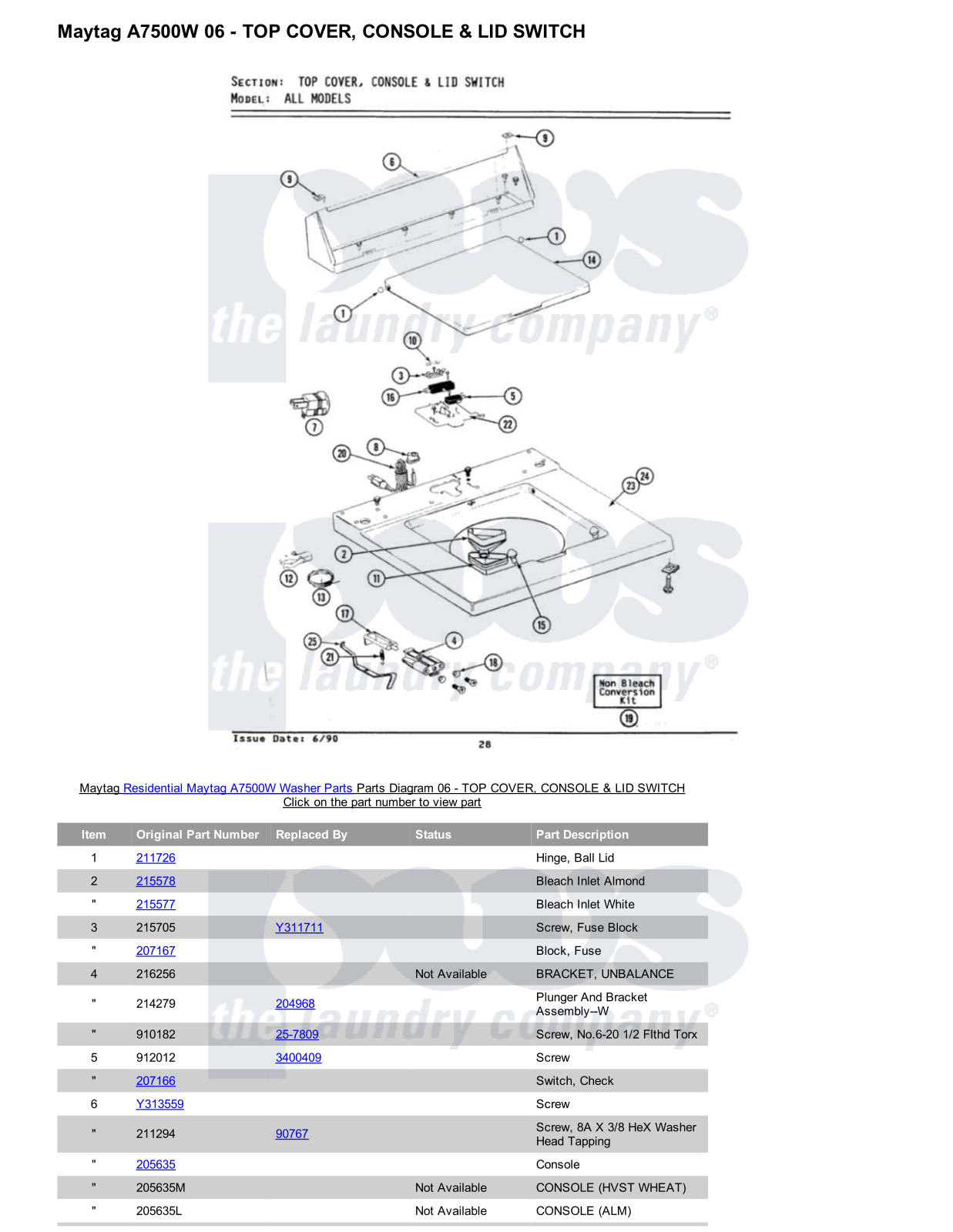 Maytag A7500W Parts Diagram