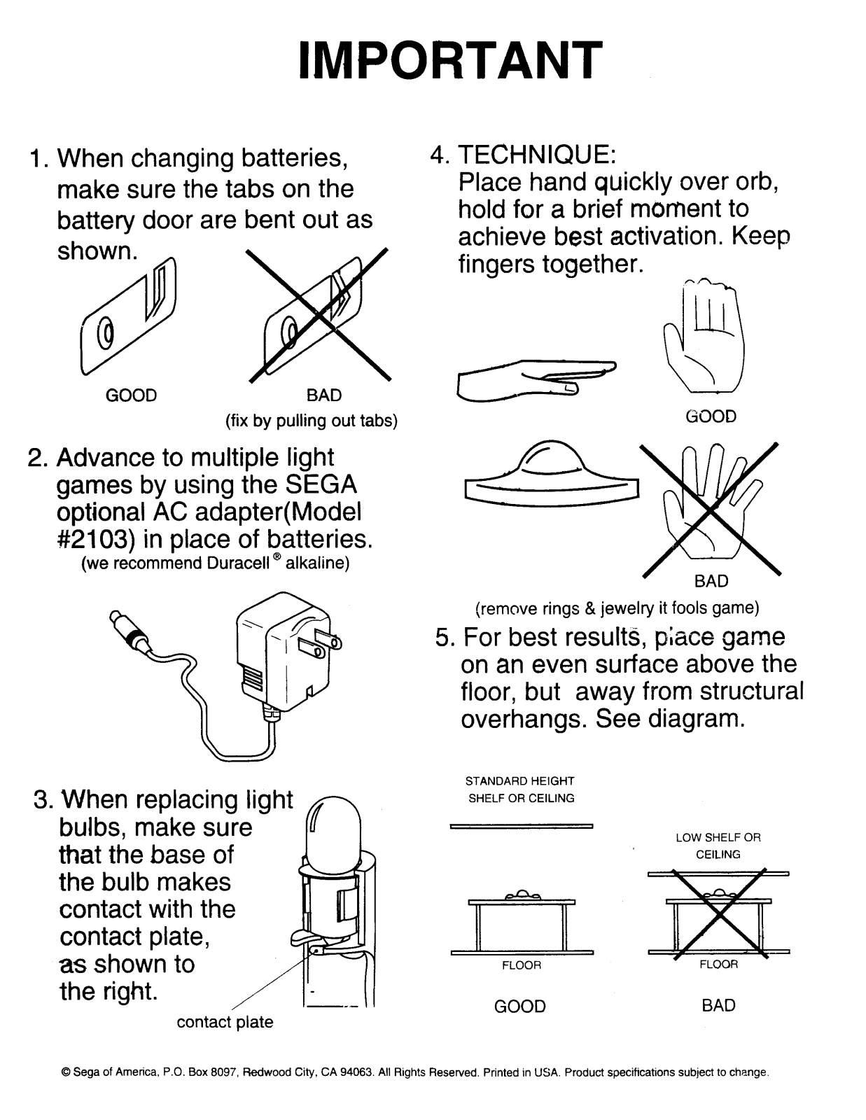 Sega Pods Important User Guide