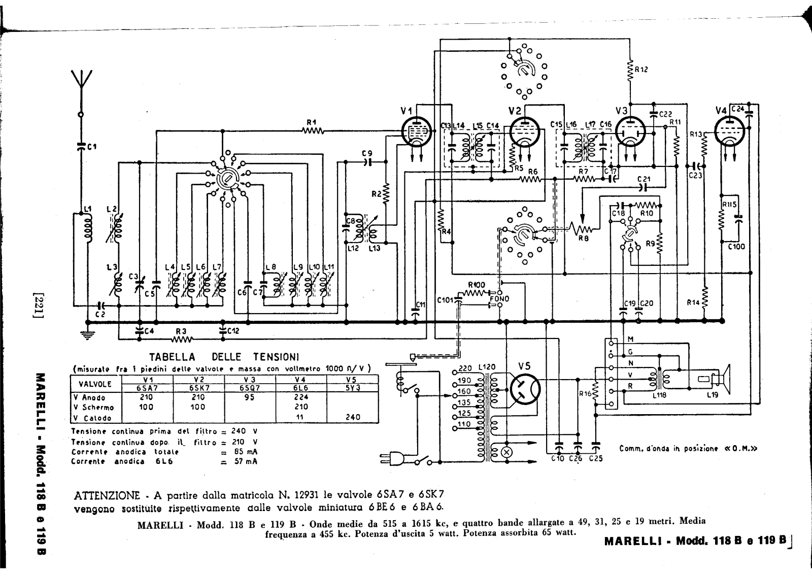 Radiomarelli 118b, 119b schematic