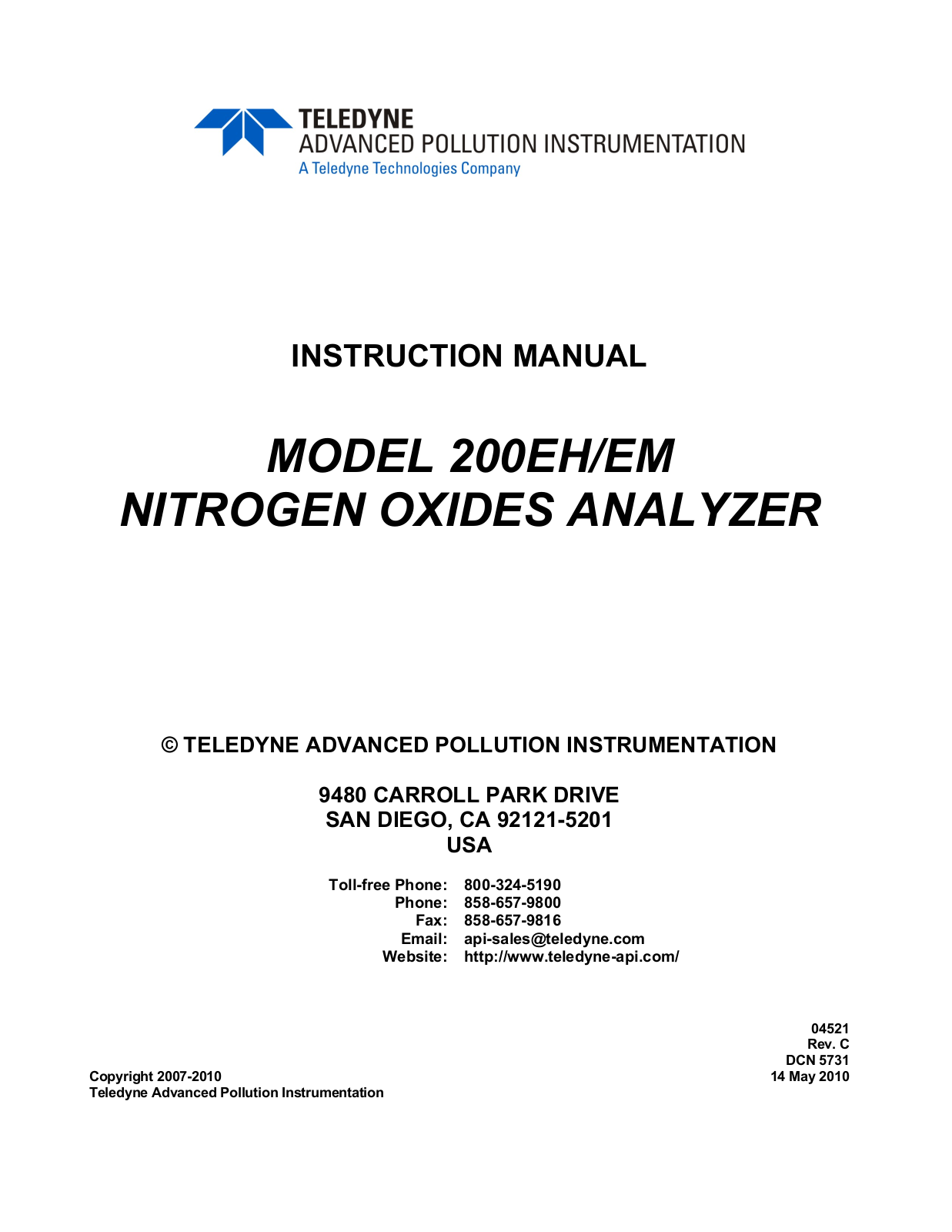 Teledyne 200EH-EM User Manual