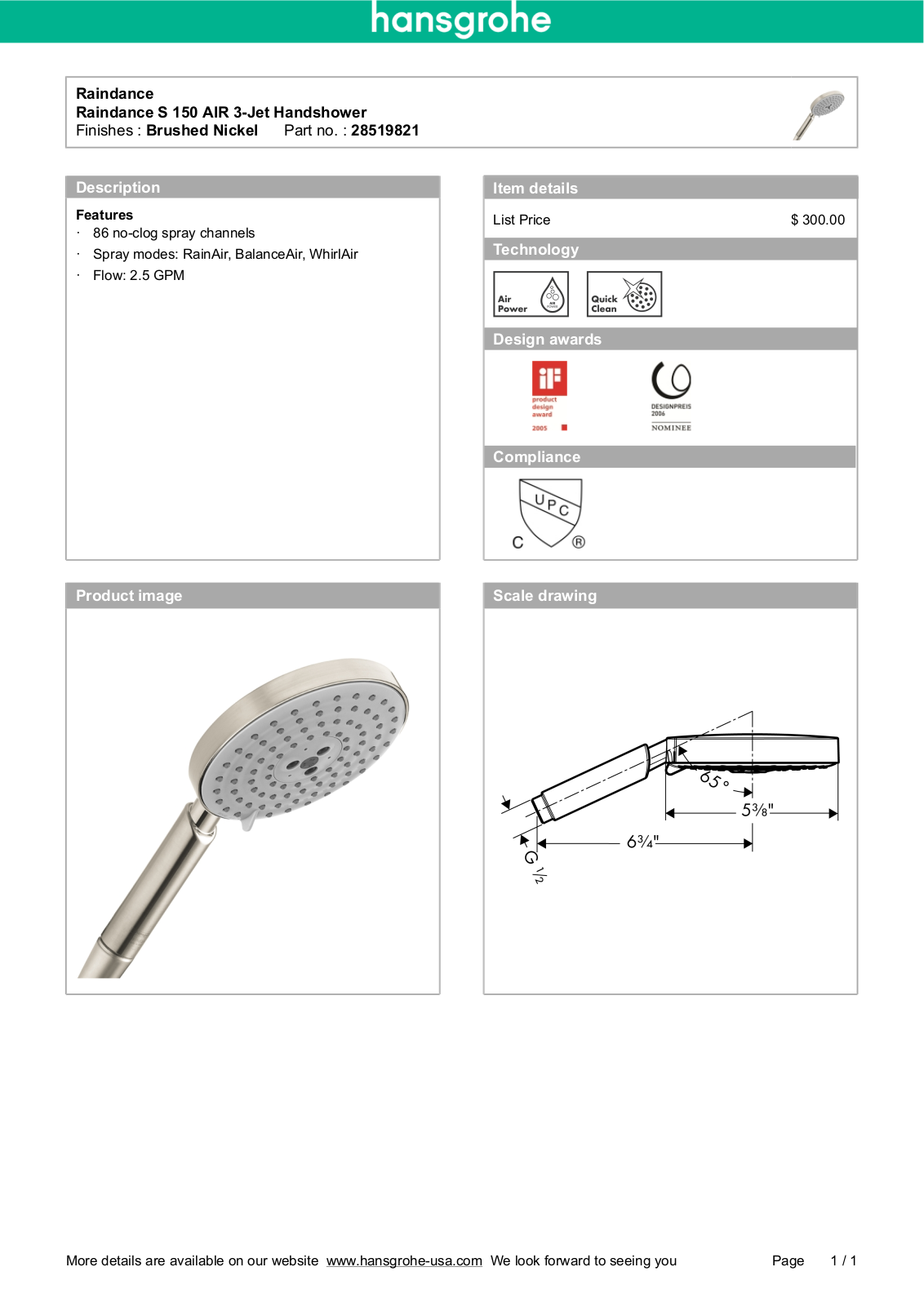 Hansgrohe HAN2162 Specifications - ManualMachine.com