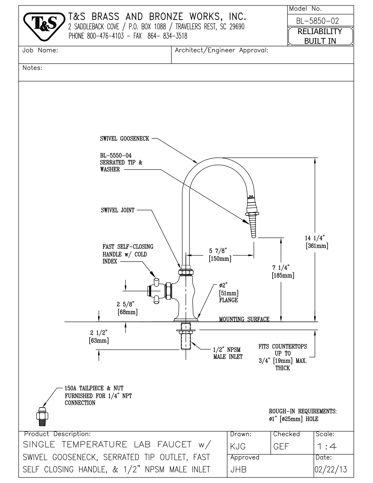T&S Brass BL-5850-02 User Manual