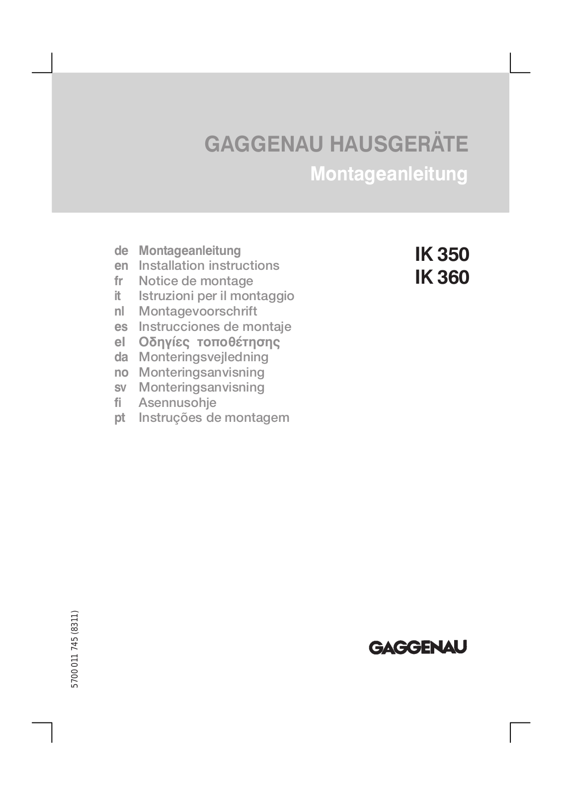 Gaggenau IK366251 User Manual