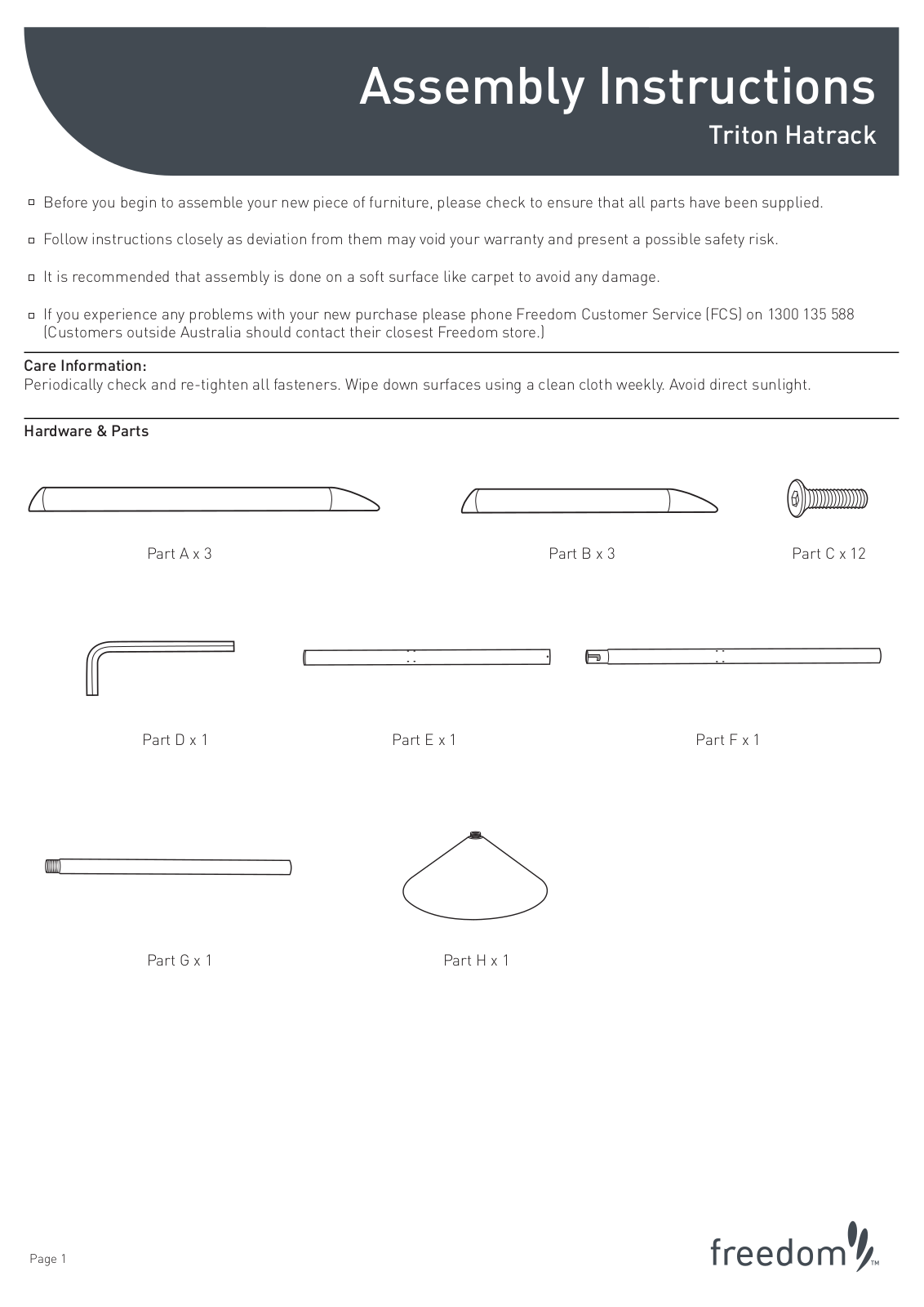 Freedom Triton Hatrack Assembly Instruction