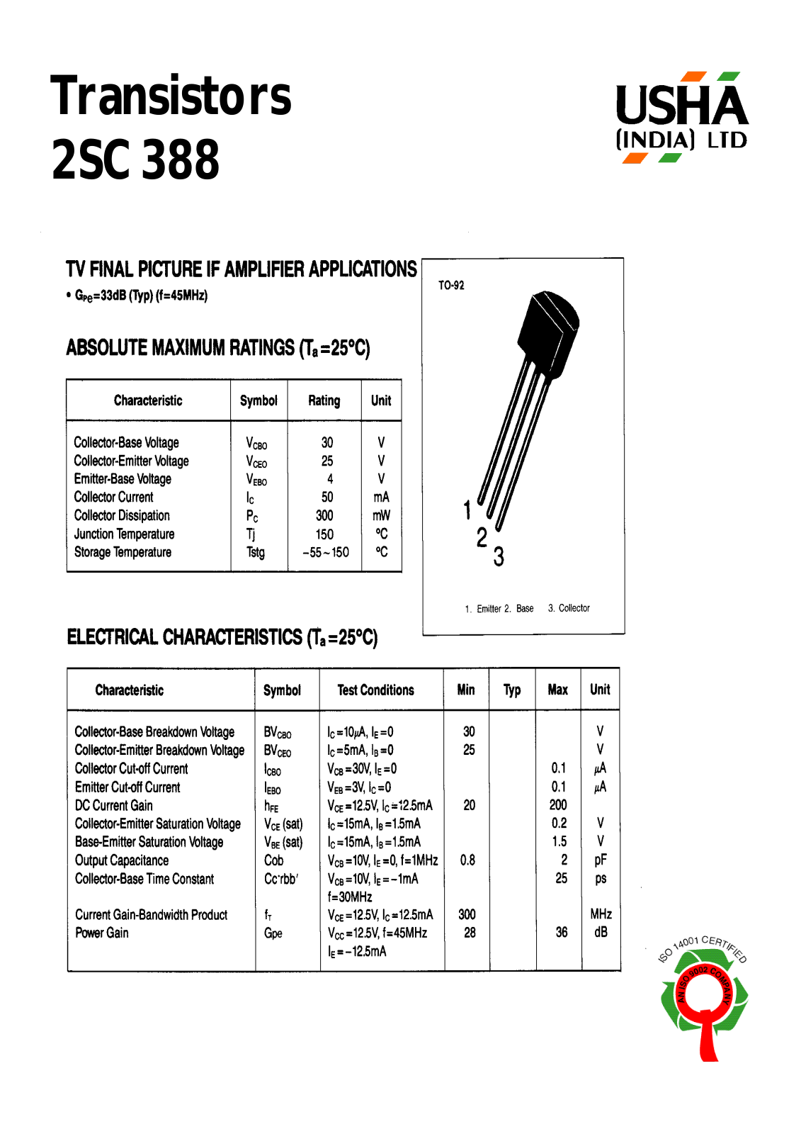 USHA 2SC388 Datasheet