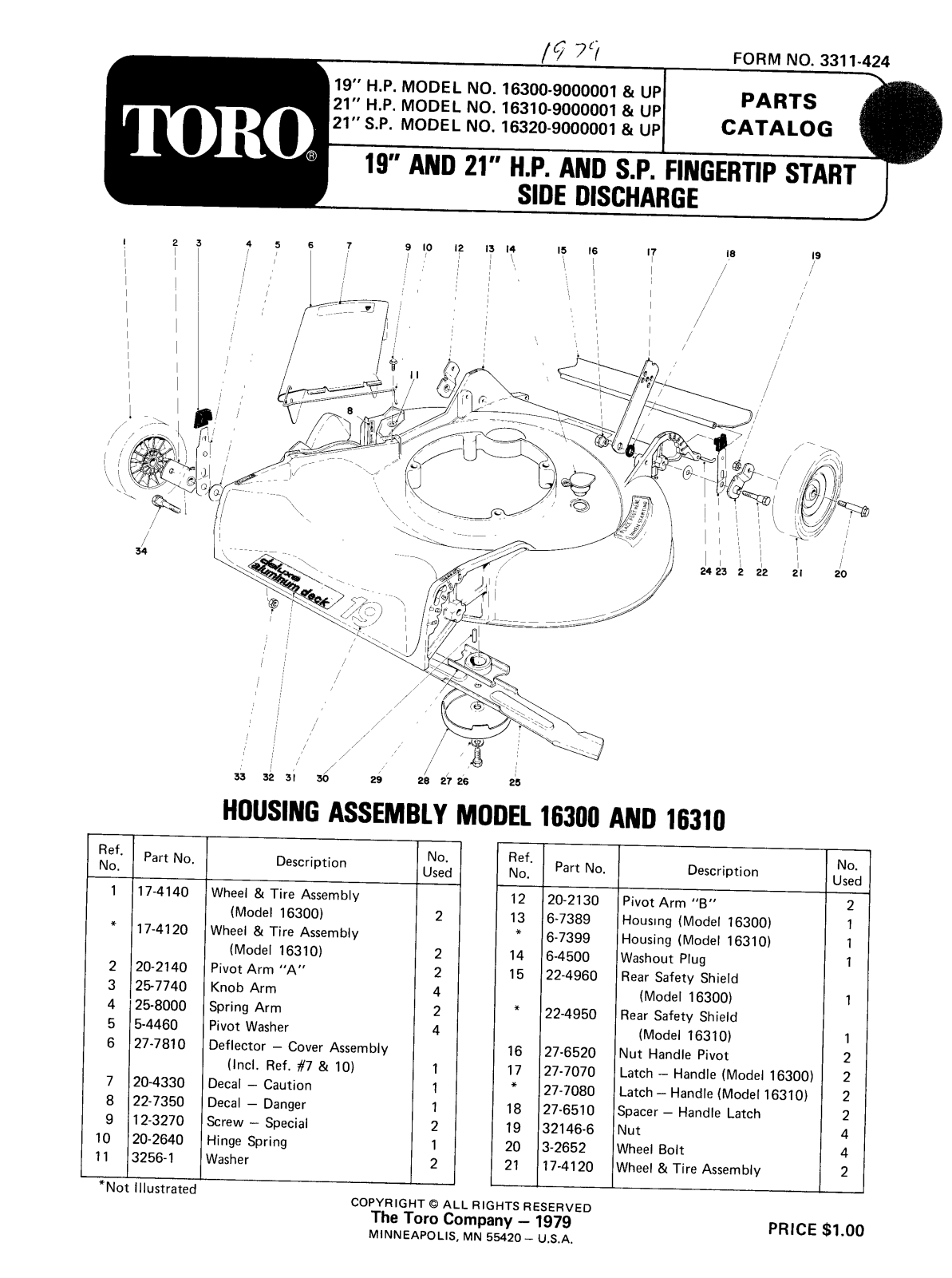 Toro 16300, 16310, 16320 Parts Catalogue