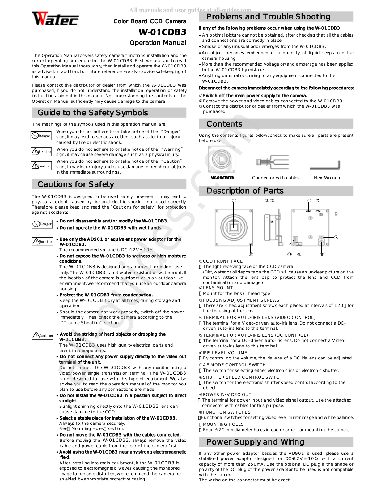 Watec W-01CDB3 Operation Manual