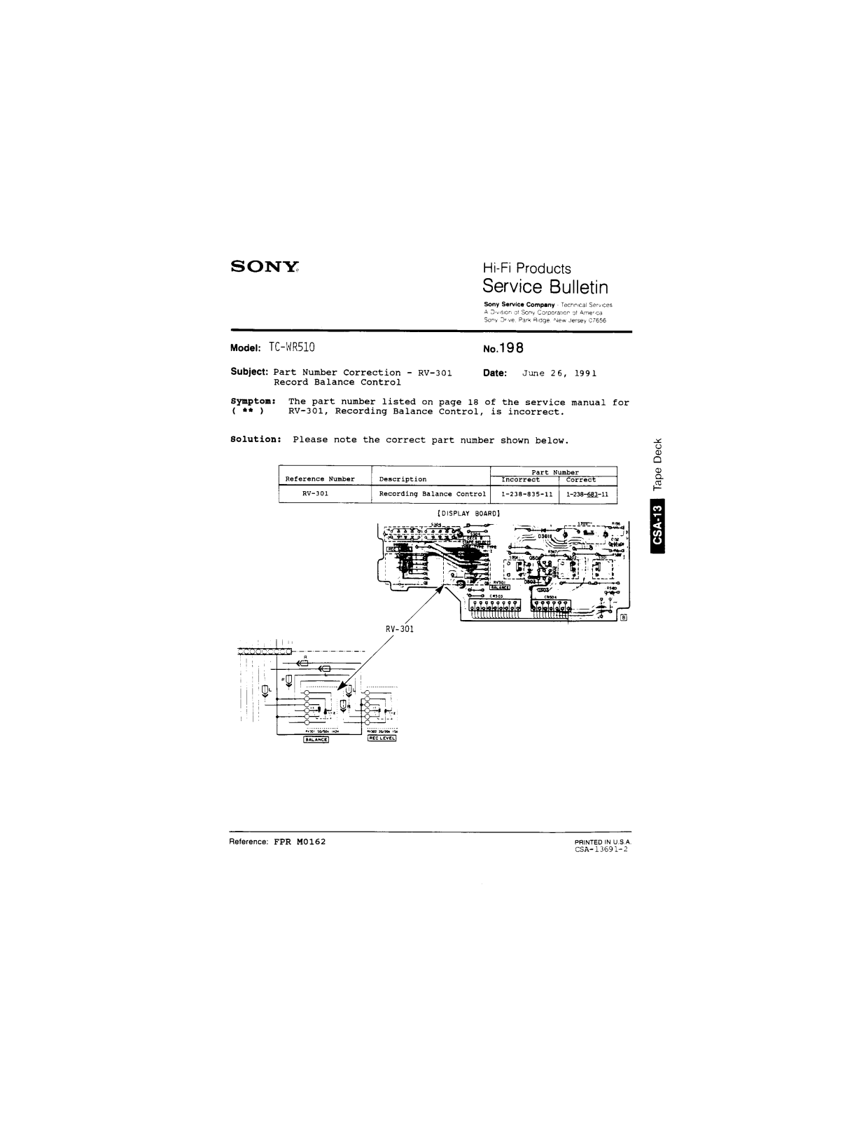 Sony TC-WR510 Service Manual