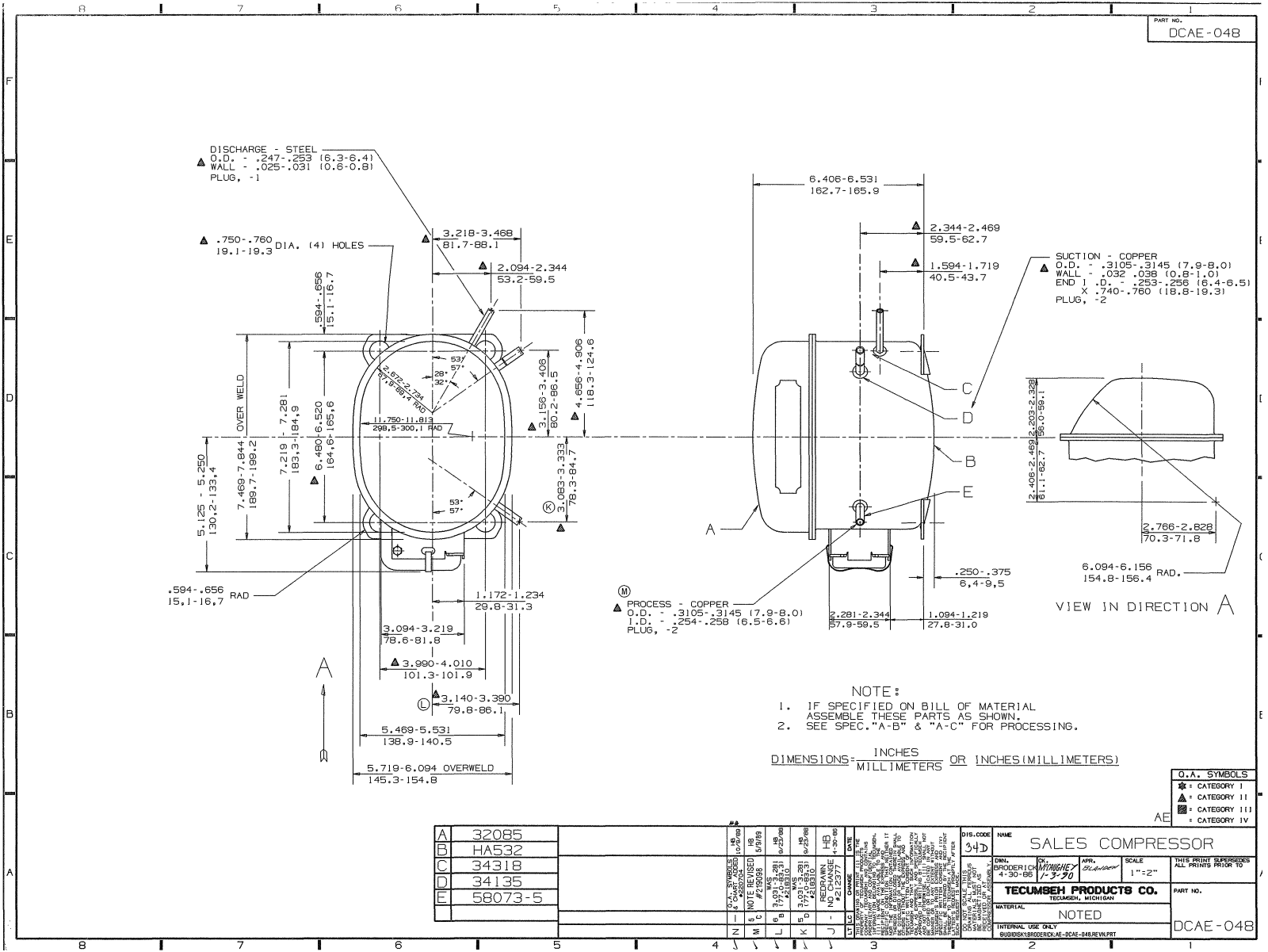 Tecumseh AEA3414AXA, AEA3414YXA Drawing Data