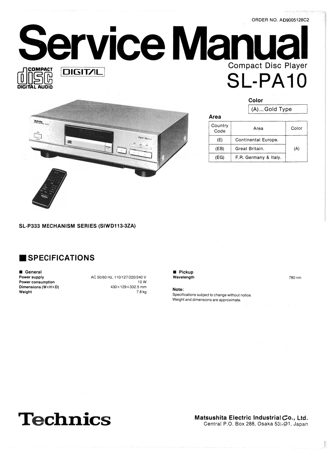 Technics SL-PA-10 Service Manual