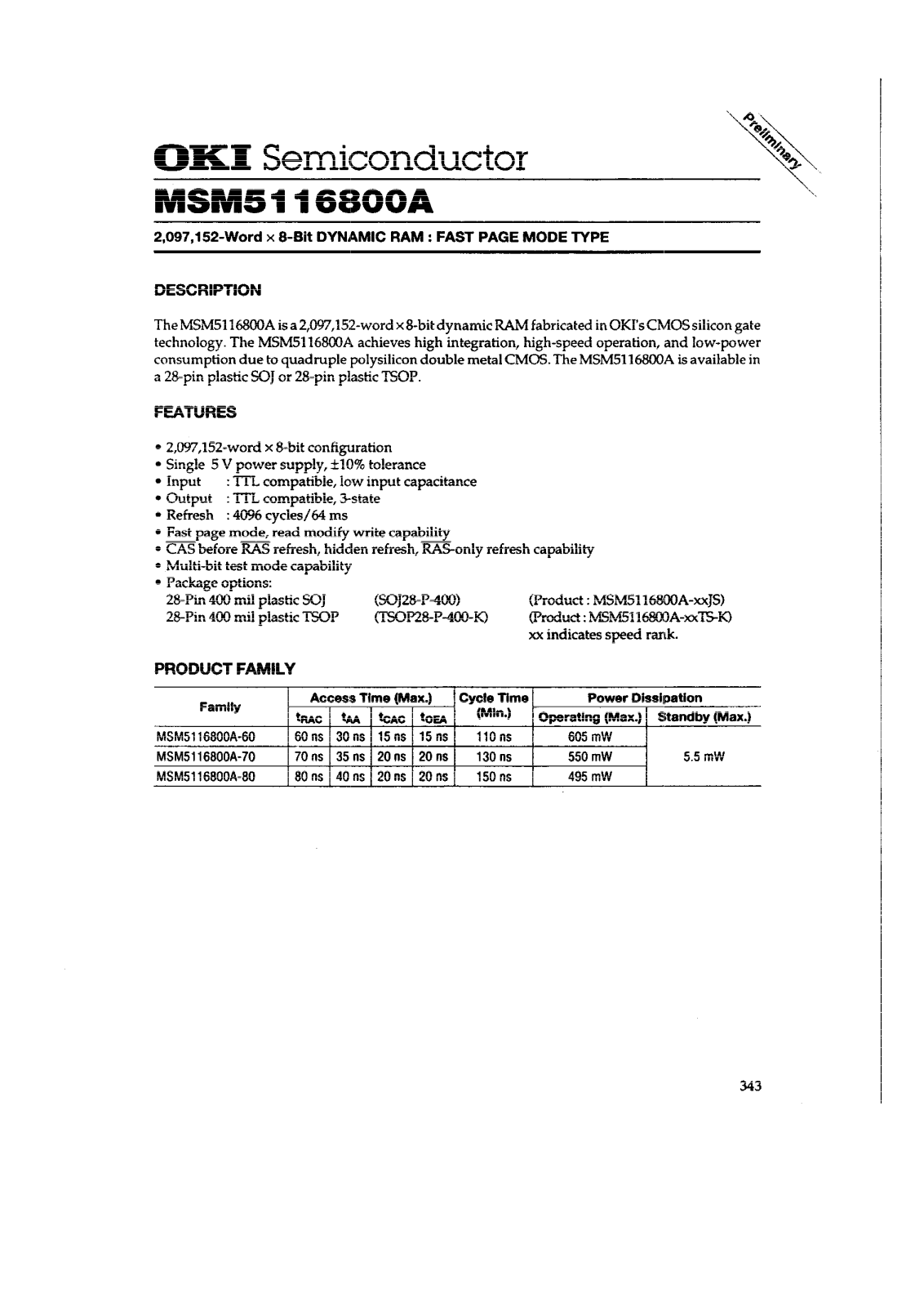 OKI MSM5116800A-80JS, MSM5116800A-70JS, MSM5116800A-60JS, MSM5116800A-80TS-K, MSM5116800A-70TS-K Datasheet