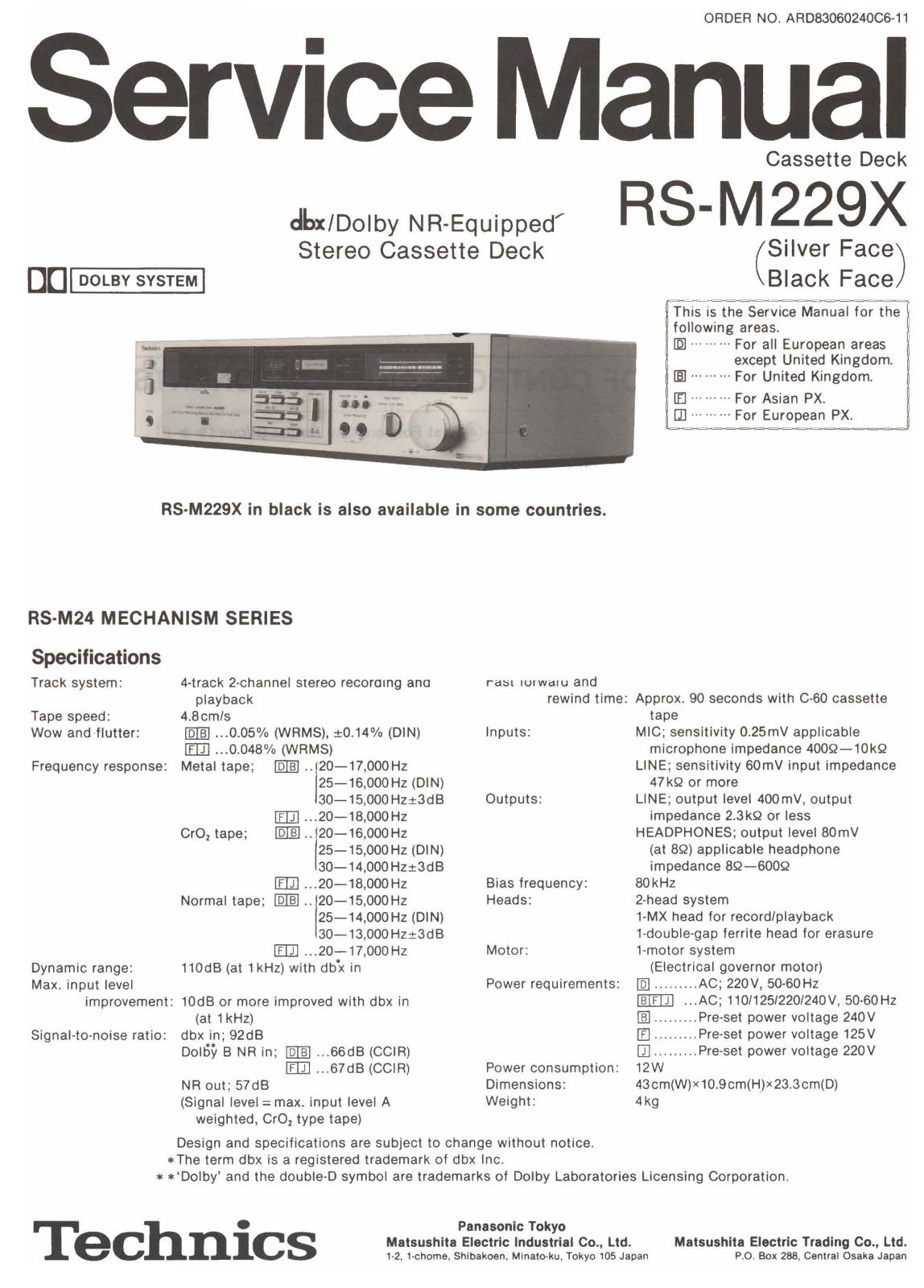 Technics RS-M-229-X Service Manual