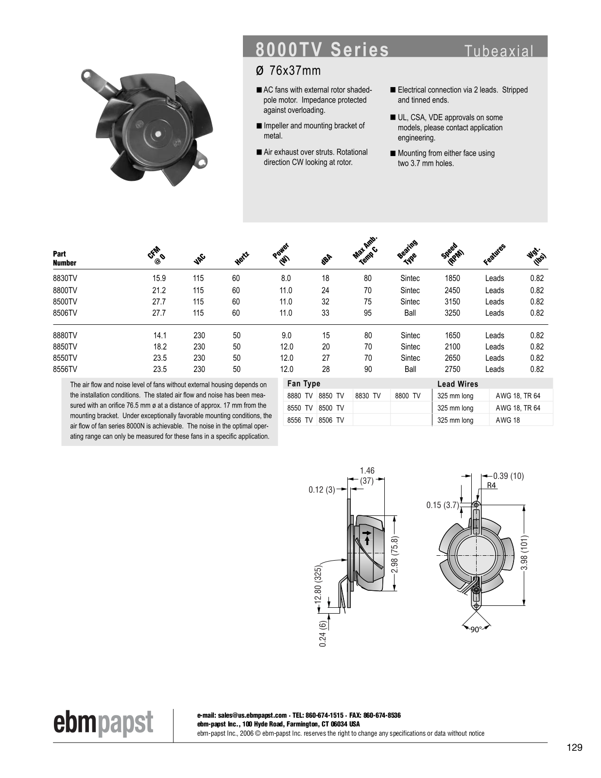 ebm-papst AC fans Series 8000TV Catalog Page