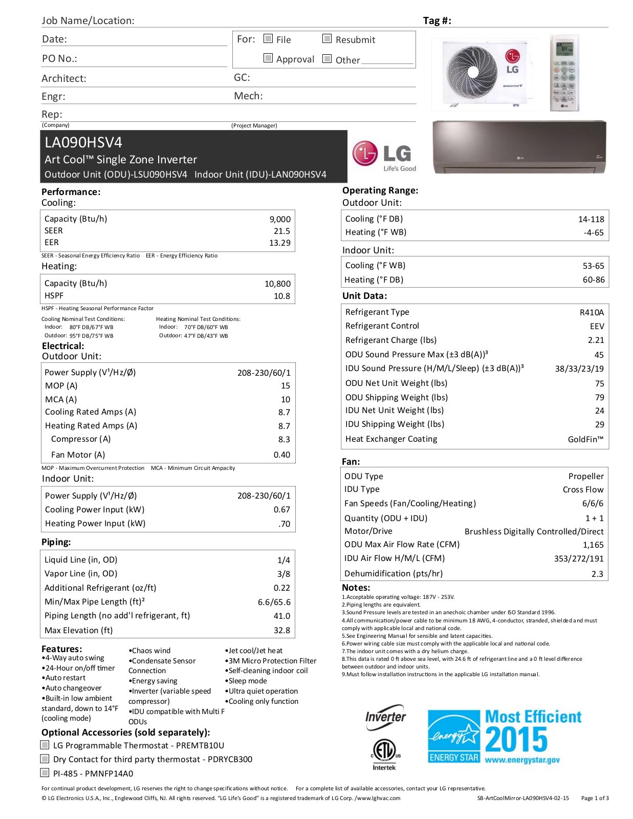 LG LA090HSV4 User Manual