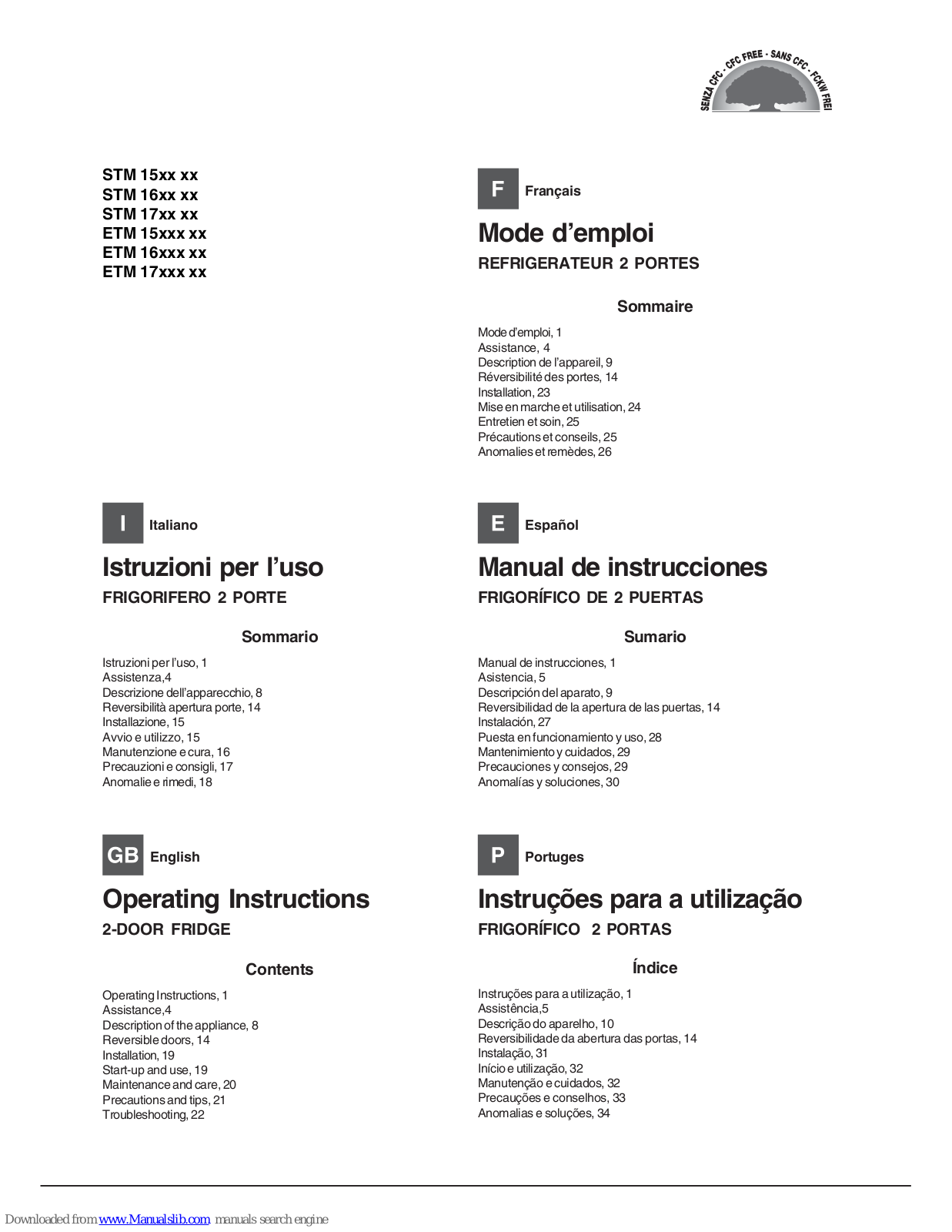 Hotpoint STM 15xx xx, ETM 15xxx xx, STM 16xx xx, ETM 16xxx xx, ETM 17xxx xx Operating Instructions Manual