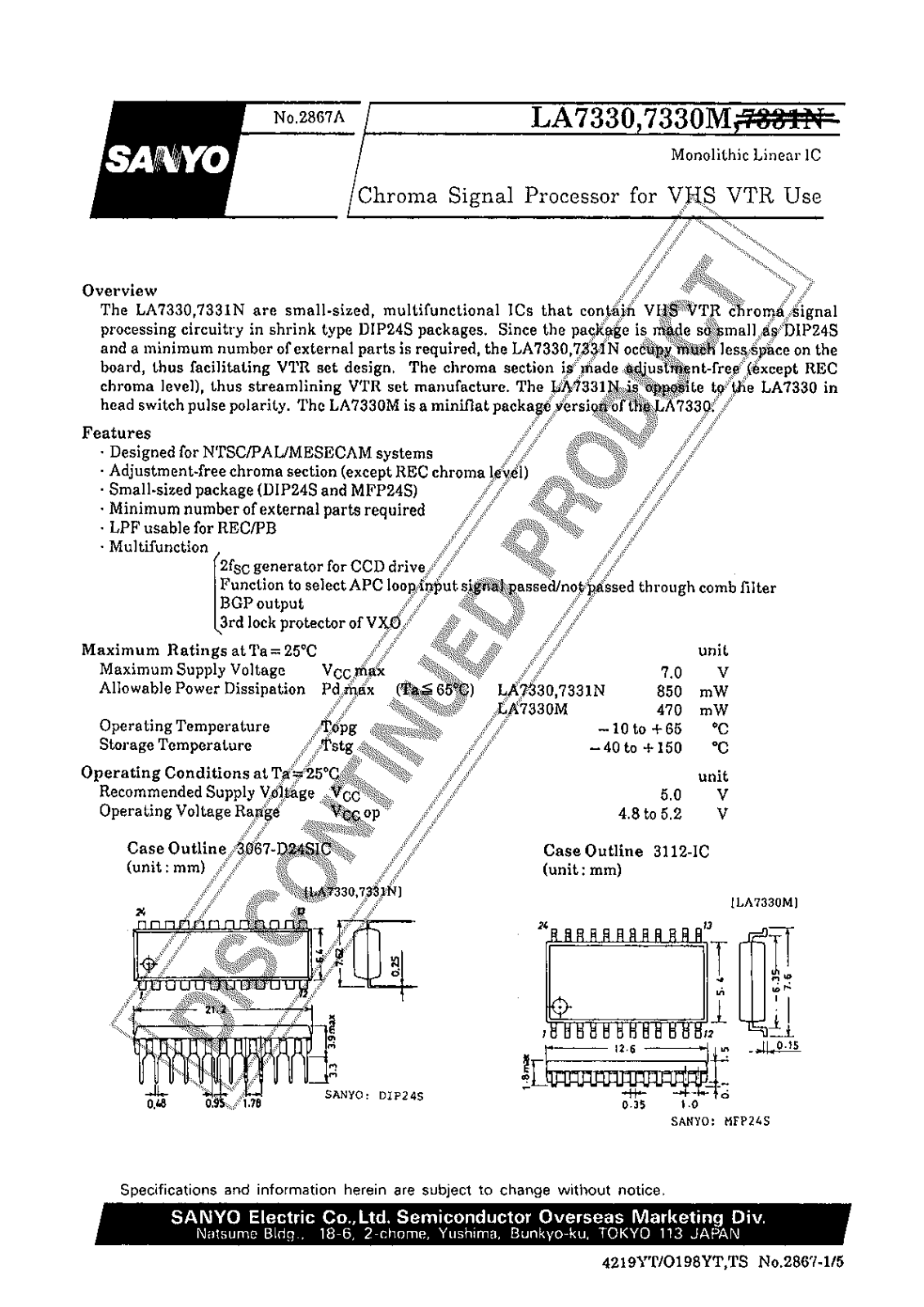 SANYO LA7330M, LA7330 Datasheet