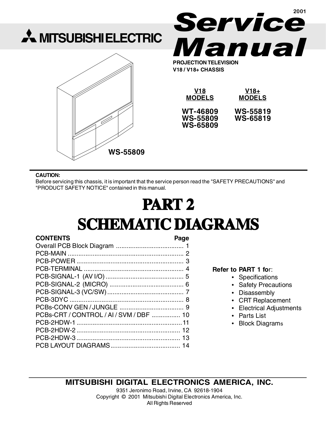 Mitsubishi WS-65809, WS-65819, WS-55809, WS-55819, WT-46809 Service Manual