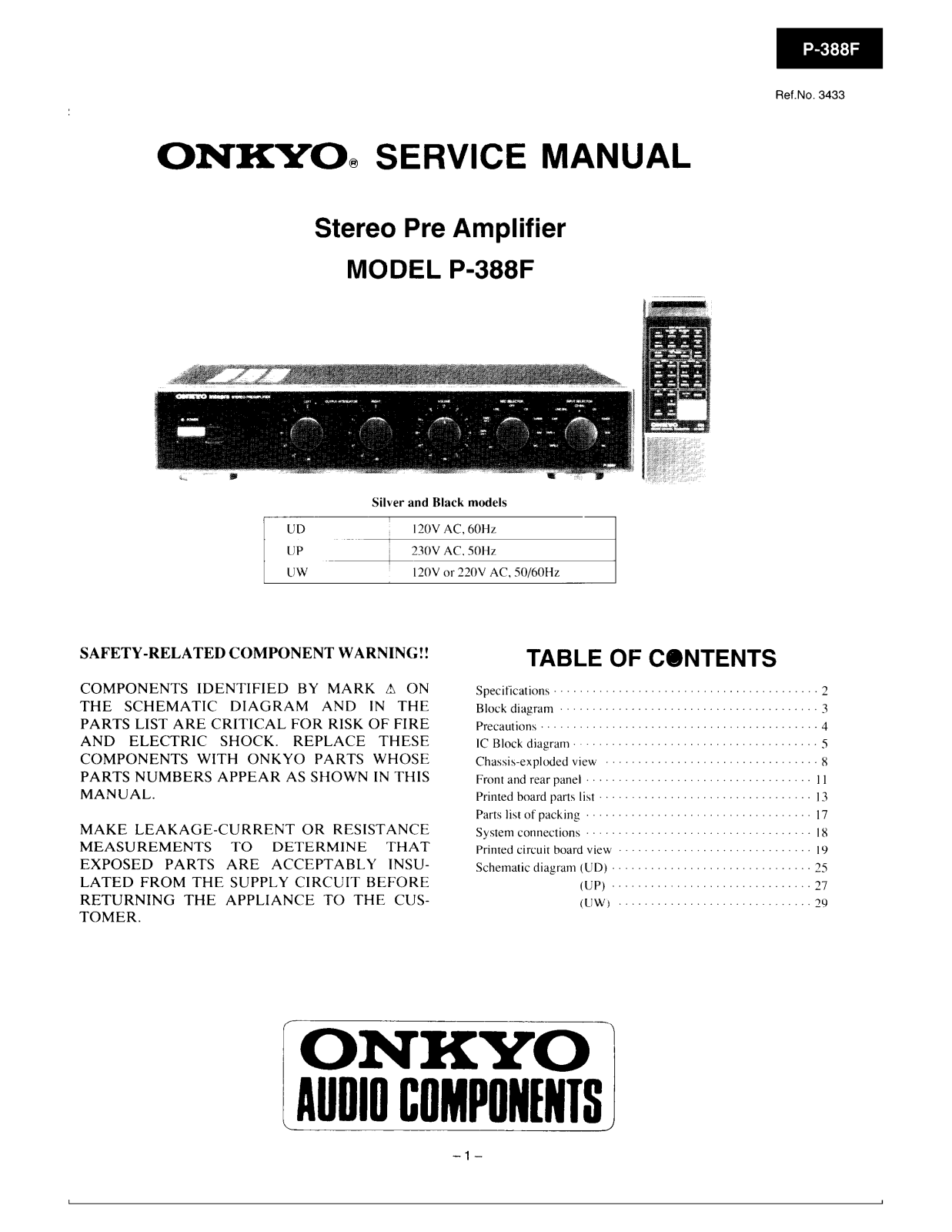 Onkyo Integra-P-388F Service Manual