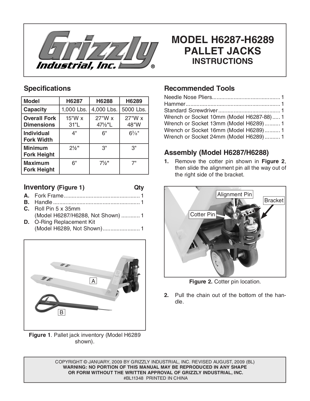 Grizzly H6289, H6288 User Manual