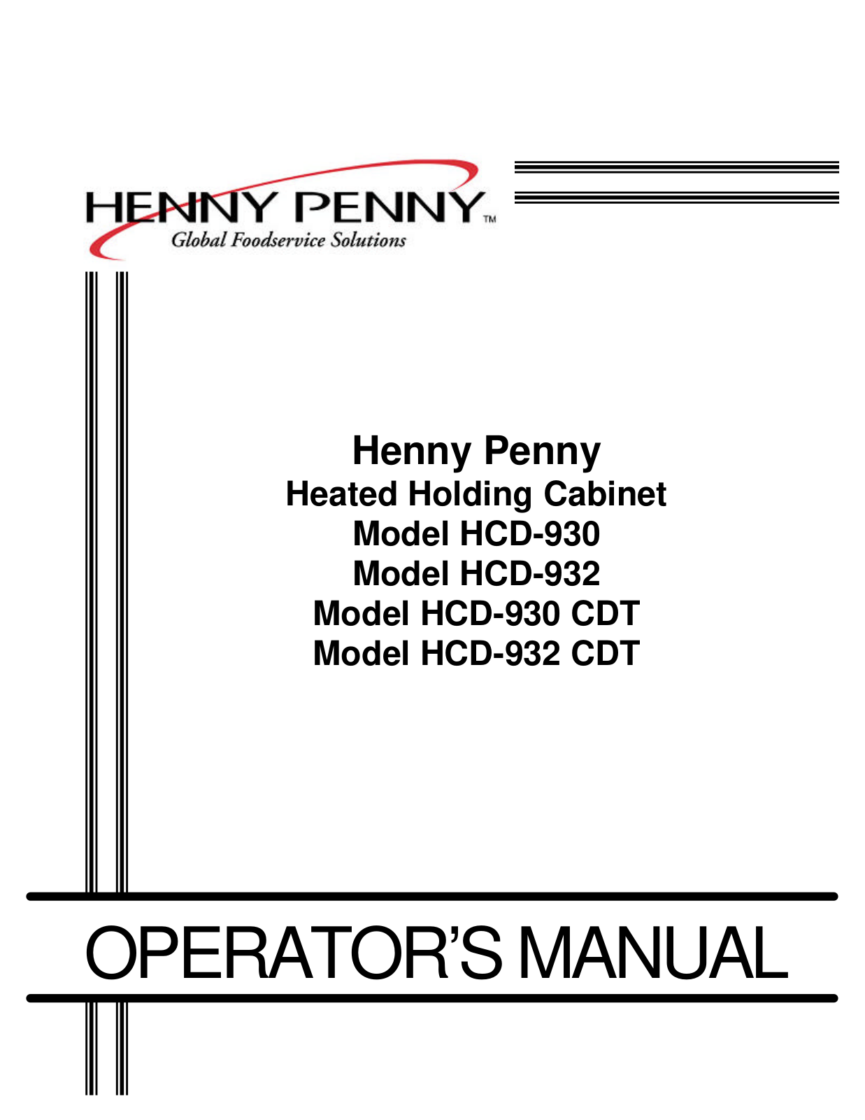 Henny Penny HCD-930, HCD-932, HCD-930 CDT, HCD-932 CDT Operation Manual