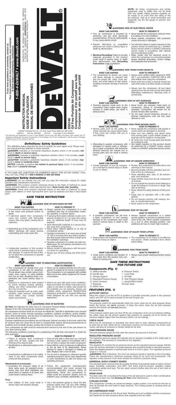 DeWalt D55146 TYPE 5 Owner’s Manual