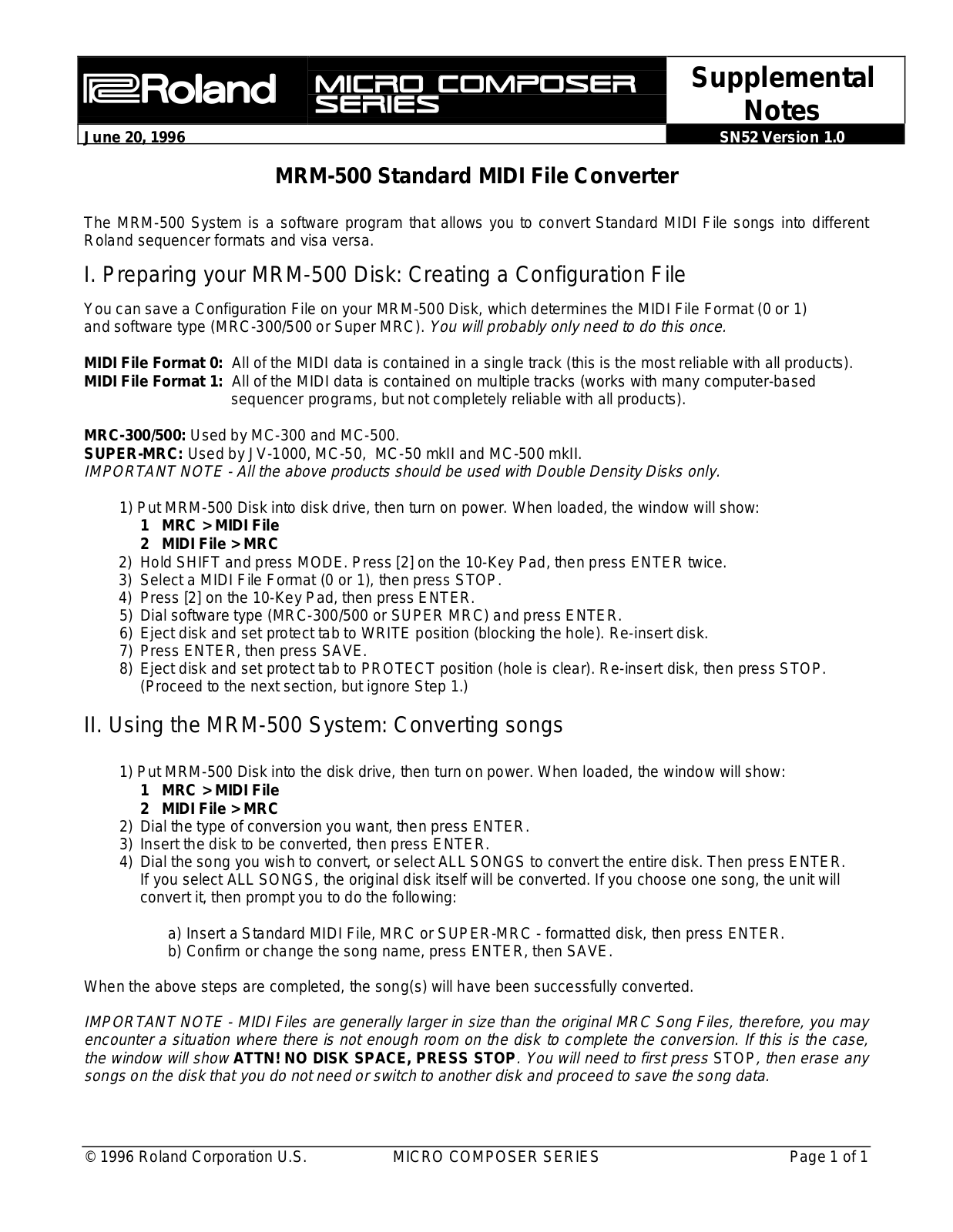 Roland Corporation MC-50, MC-500, MC-300 Applications Guide