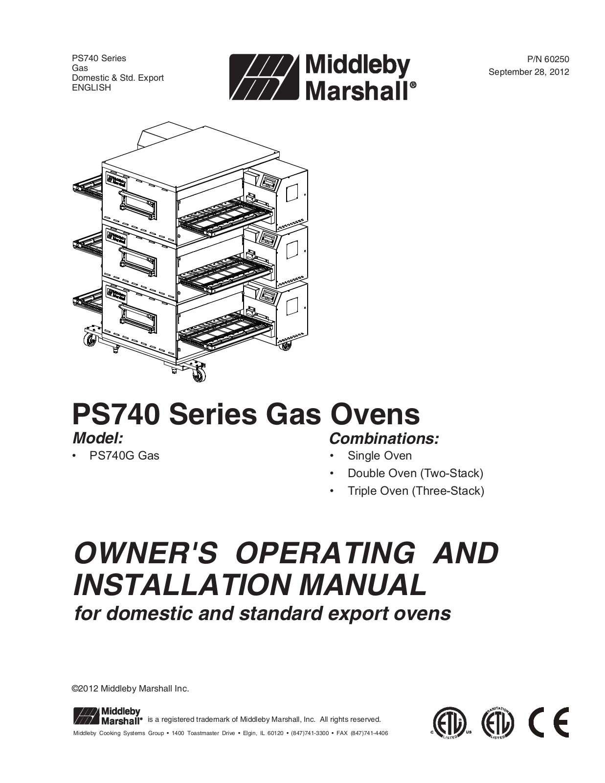 Middleby Marshall Oven PS740G Installation Manual