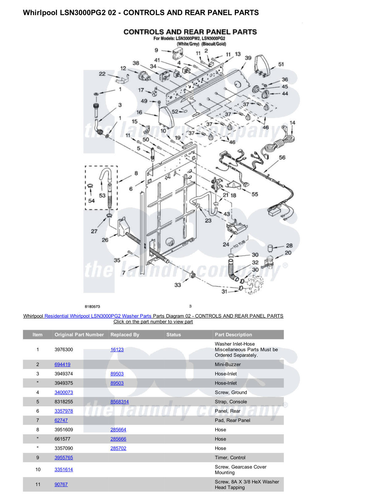 Whirlpool LSN3000PG2 Parts Diagram