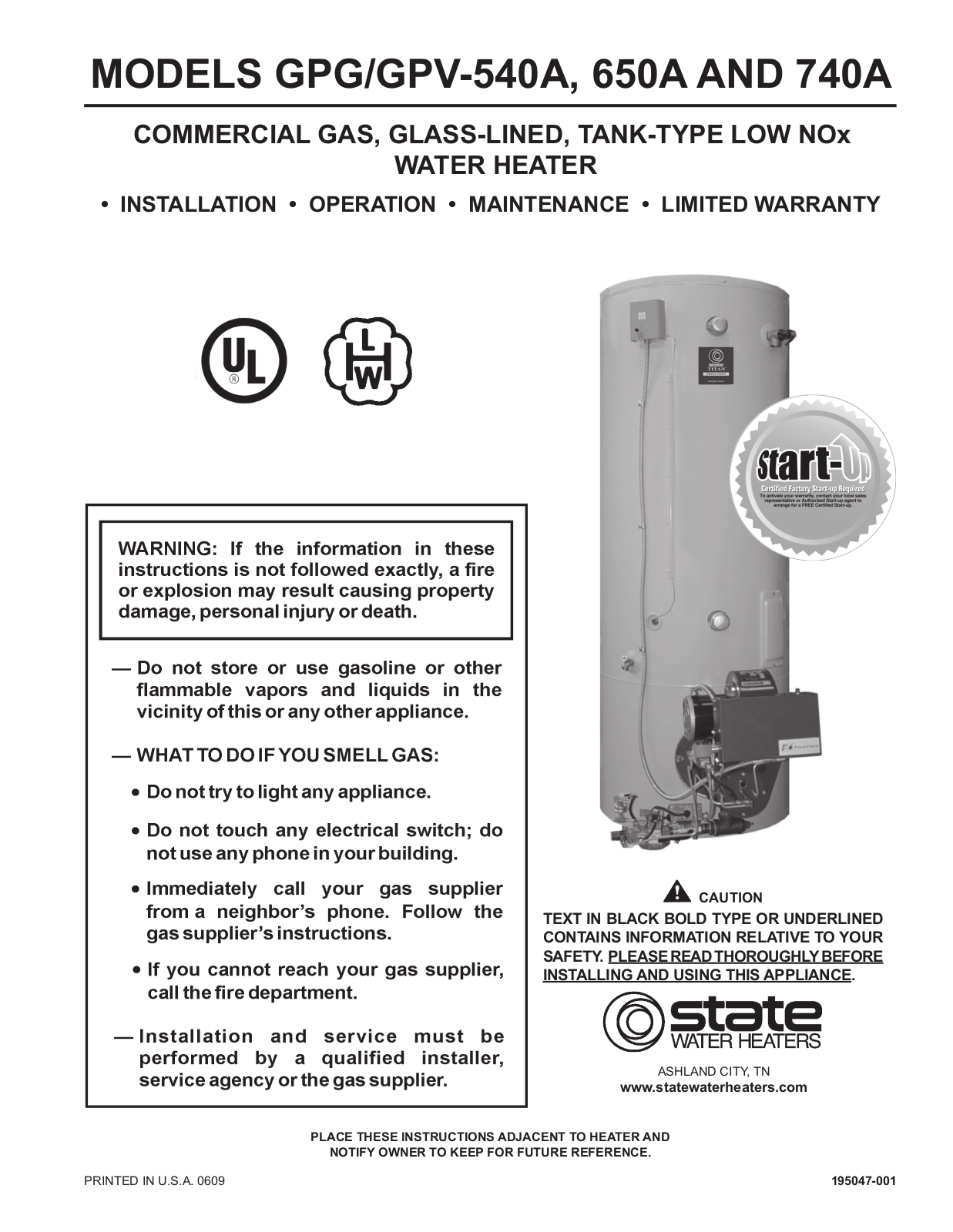 State Industries 650A, 540A User Manual