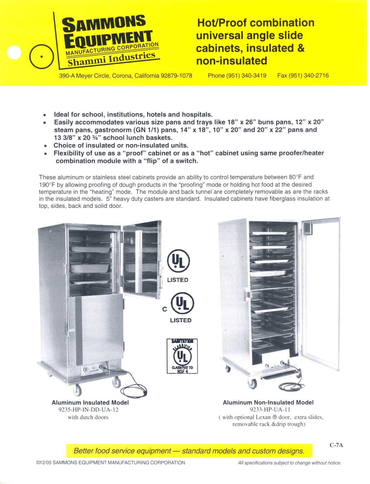 Sammons Equipment 9233-HP-UA-11 User Manual