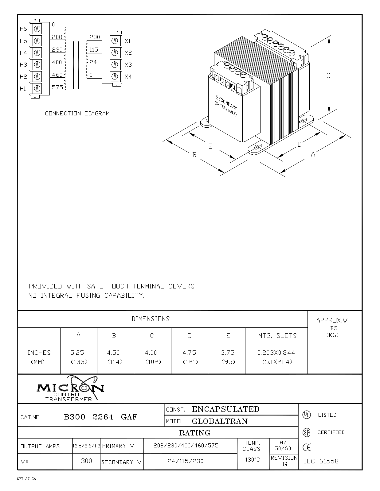 Micron Industries B300-2264-GAF Specification Sheet