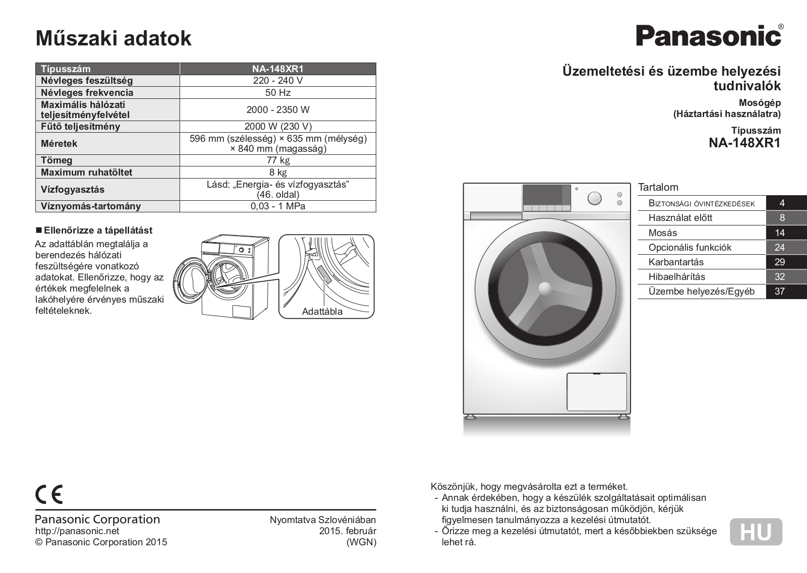 Panasonic NA-148XR1 User and installation Manual