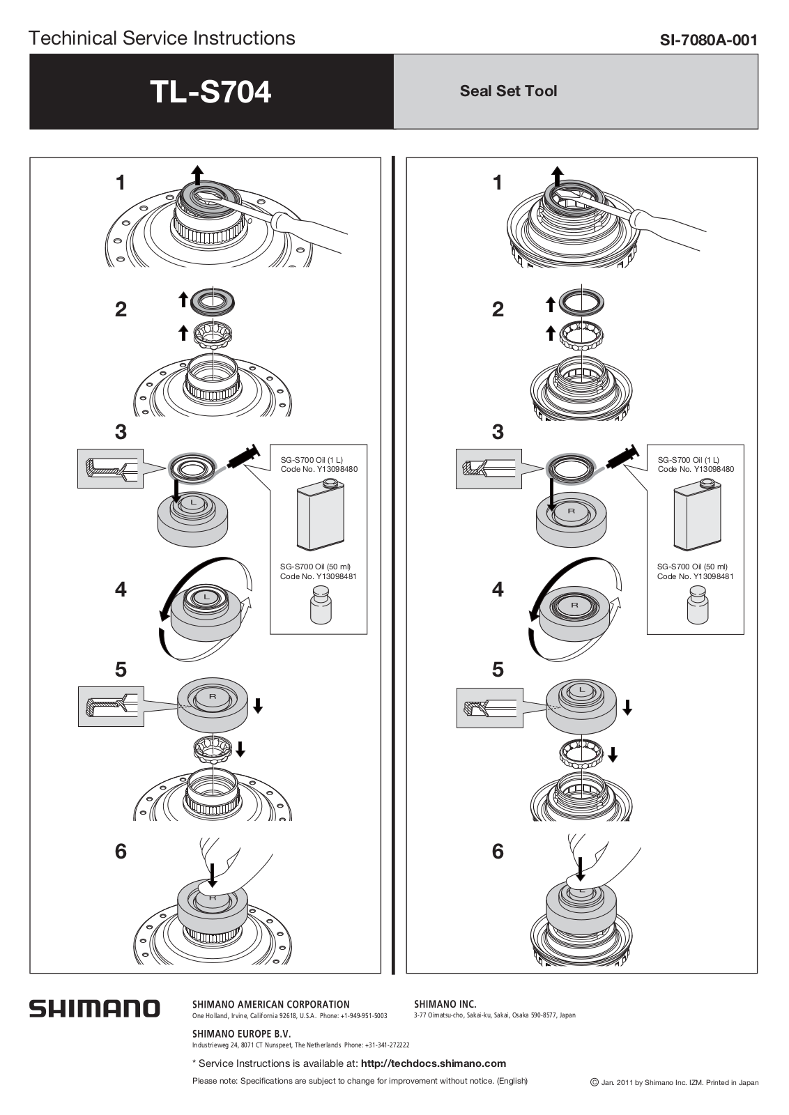 Shimano TL-S704 Service Instructions