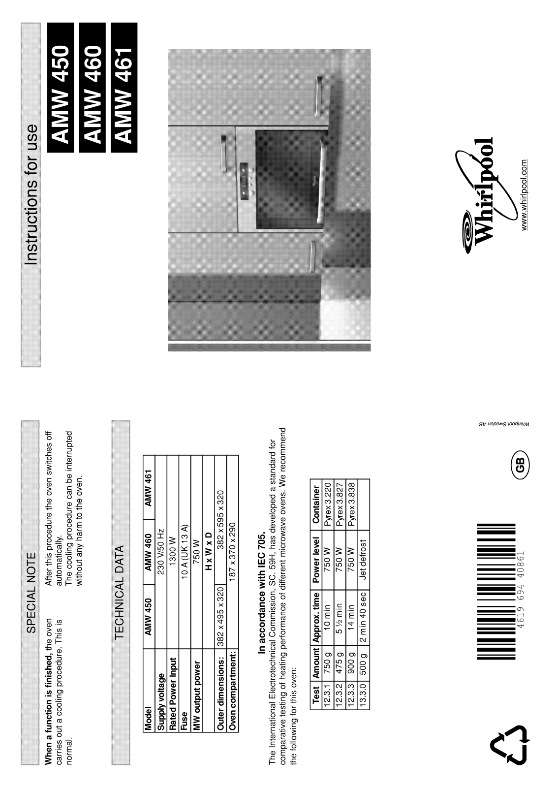 Whirlpool AMW 450 WH /UK INSTRUCTION FOR USE