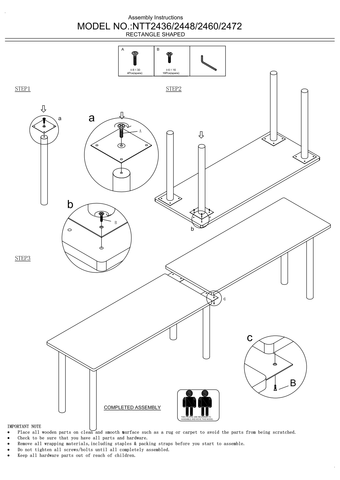 Boss NTT2472CNTT4XLB, NTT2472MNTT4XLB Assembly Guide