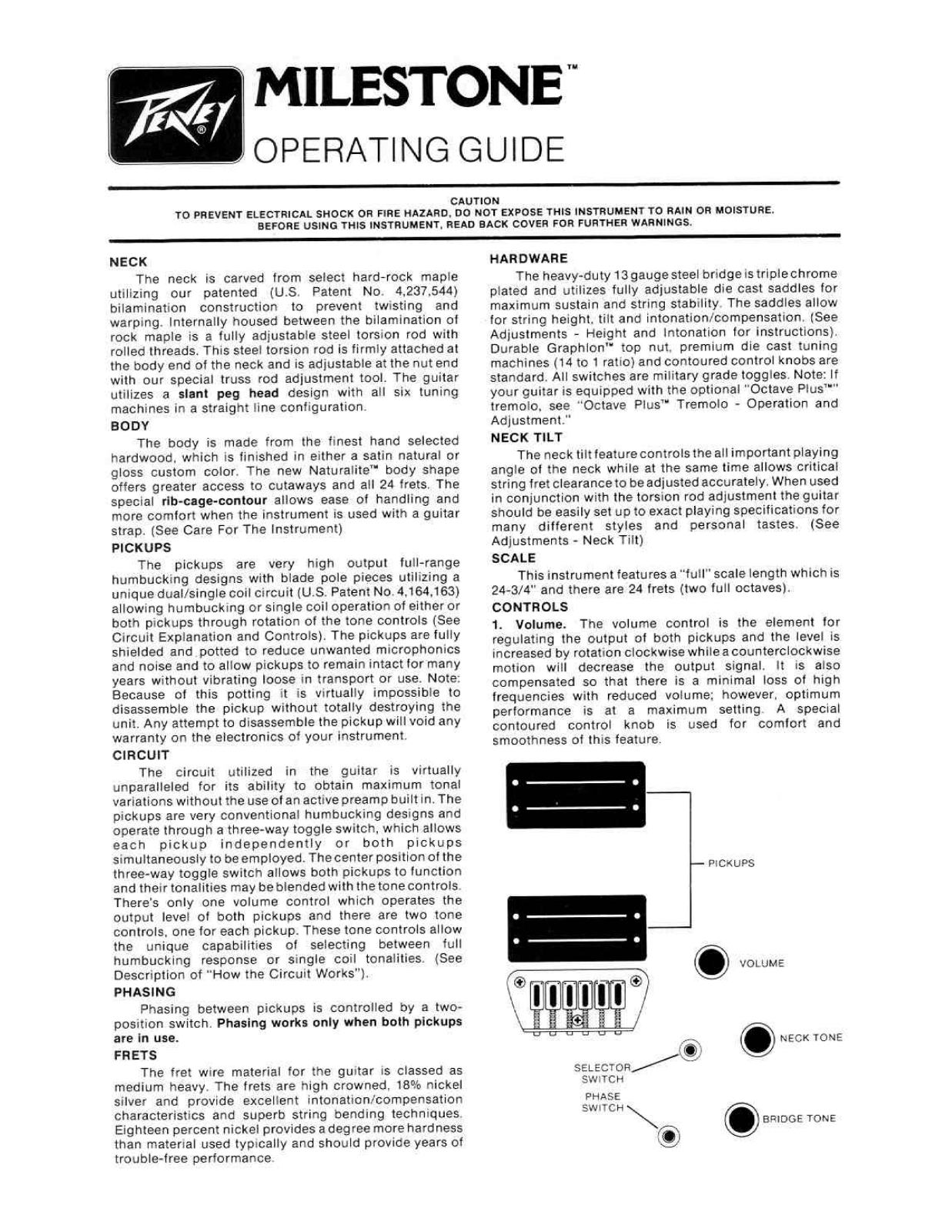 Peavey MILESTONE Operating guide