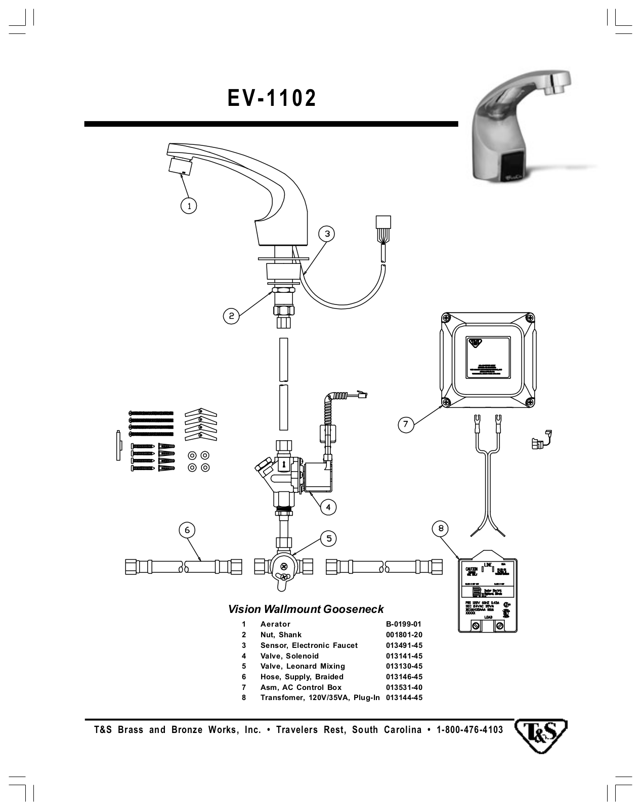 T&S Brass EV-1102 Parts List