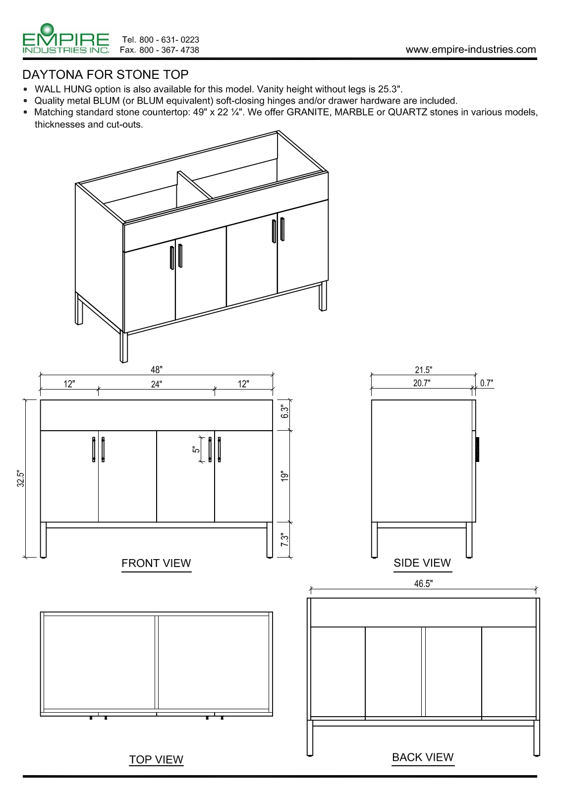 Empire Industries WDS48402BNP, DS48402BWP Specs