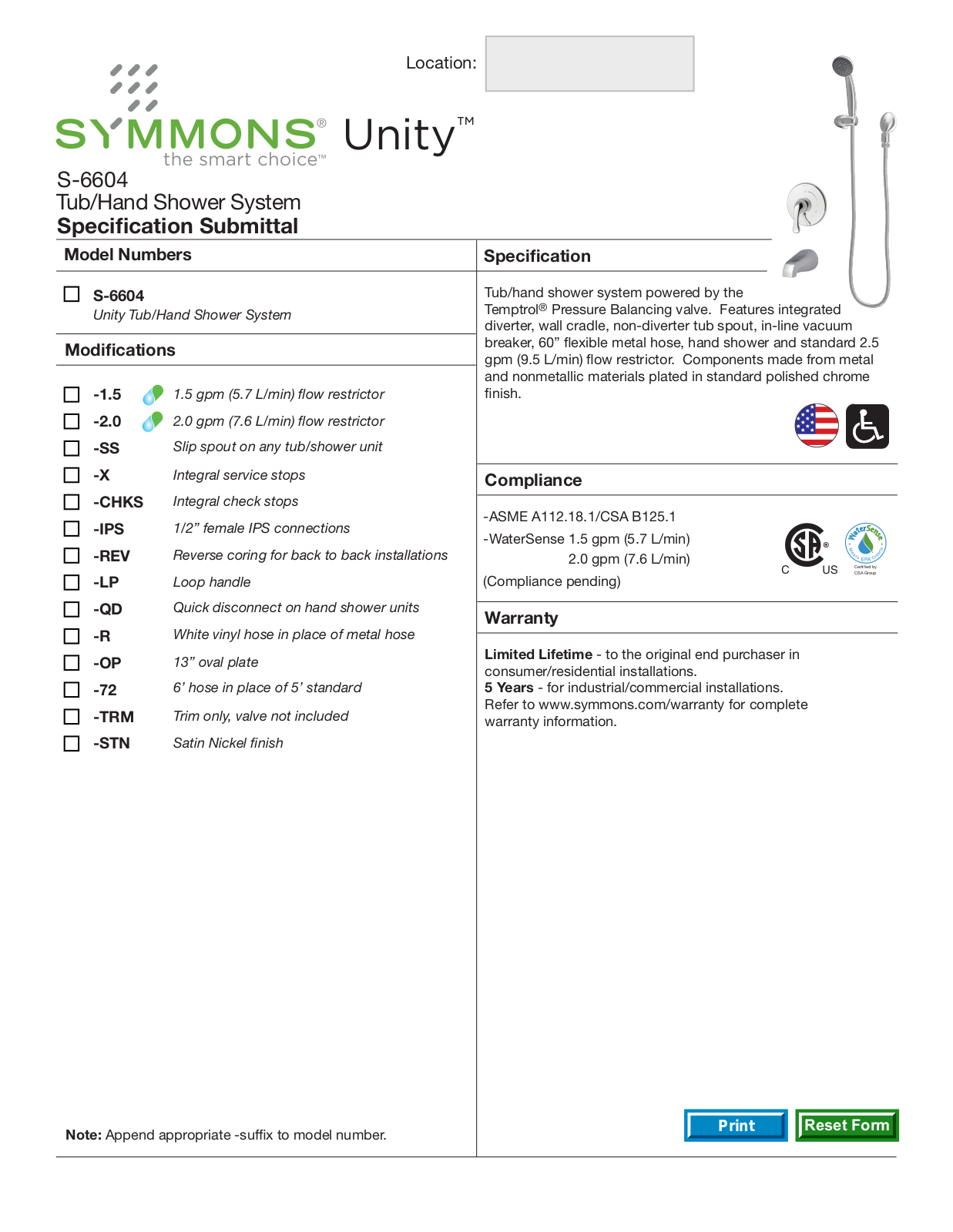 Symmons S-6604 User Manual