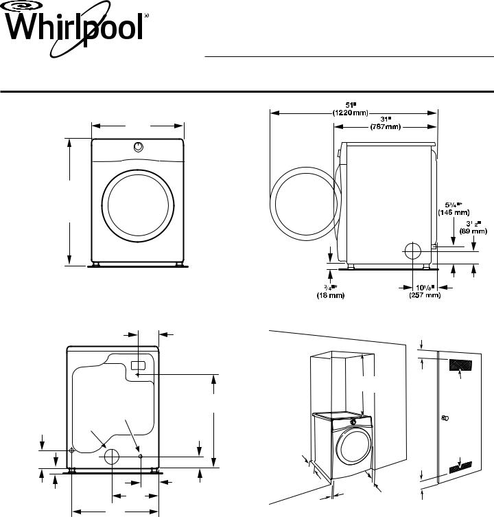 Whirlpool WGD77HEFW, WGD7740FW, WGD7540FW, WGD7505FW, WGD85HEFW Dimension Guide