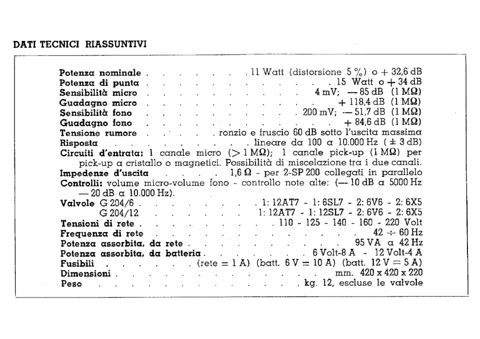 Geloso g204 12v, g204 6v Specification