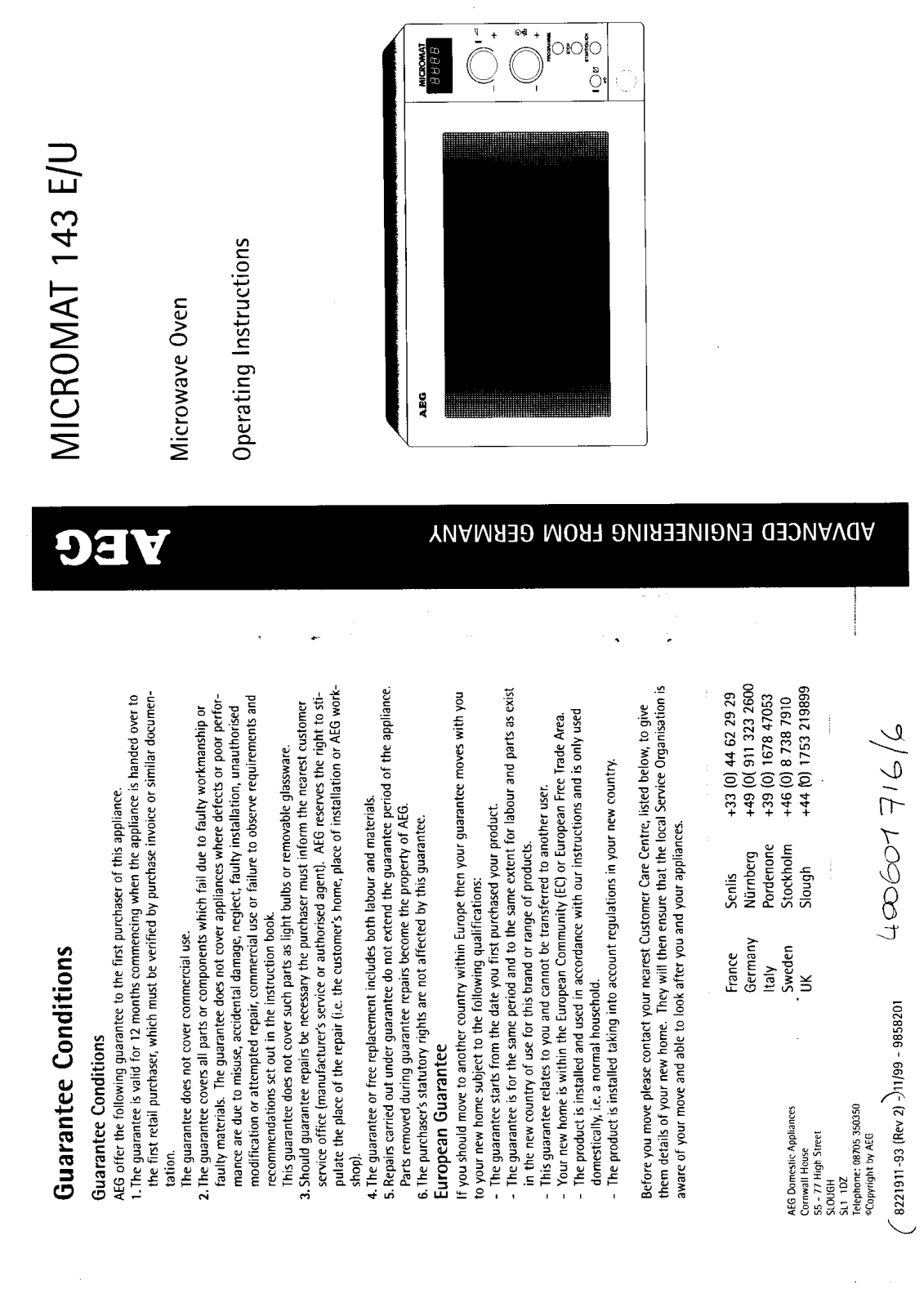 AEG MC143E/U-W, MC143E/U-M, MC143E/U-D, MC143EU-A/UK User Manual