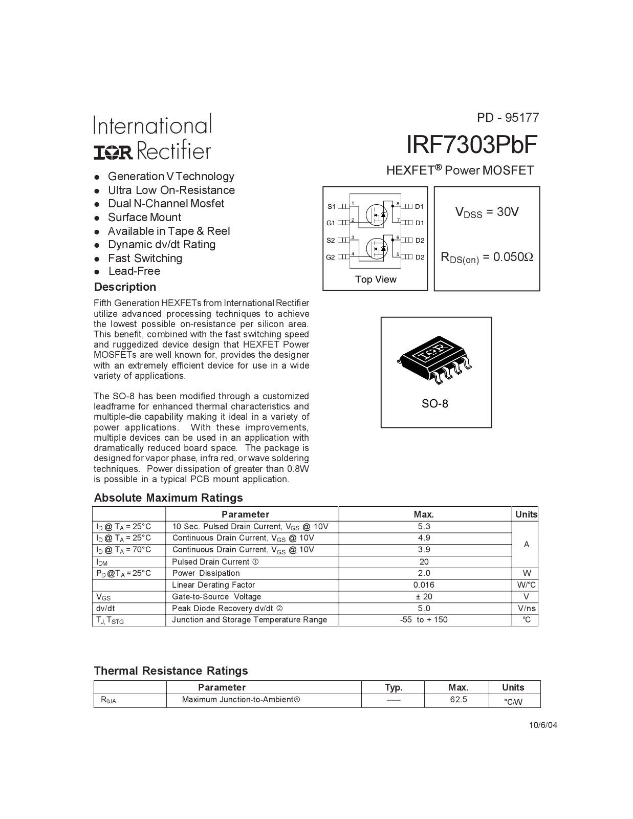 Datasheet IRF 7303PbF Datasheet - ManualMachine.com